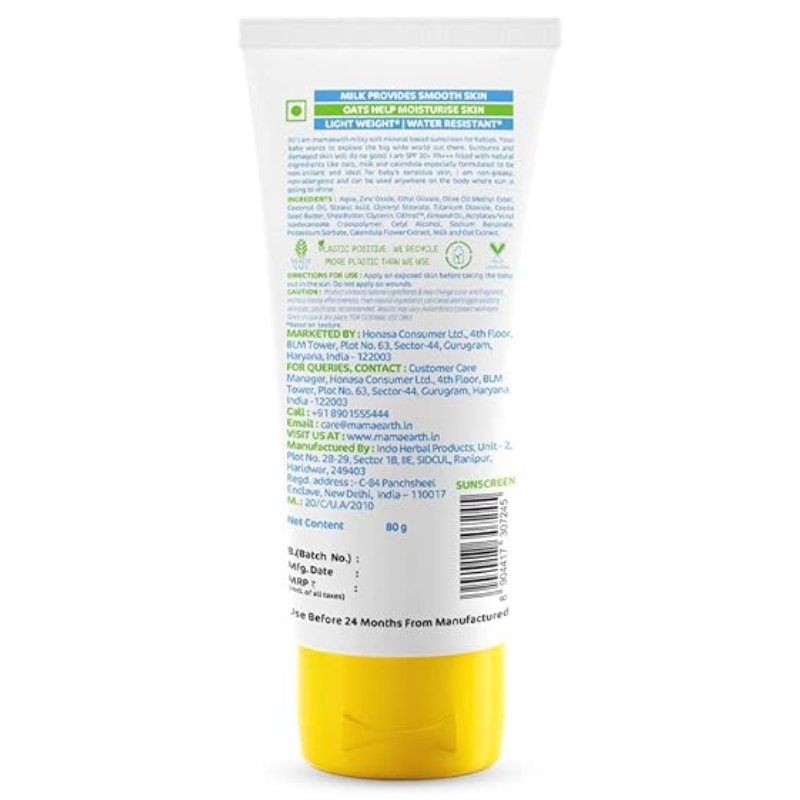 Mamaearth Milky Soft Mineral Based Sunscreen SPF 30 & PA+++ With Oats - 80g