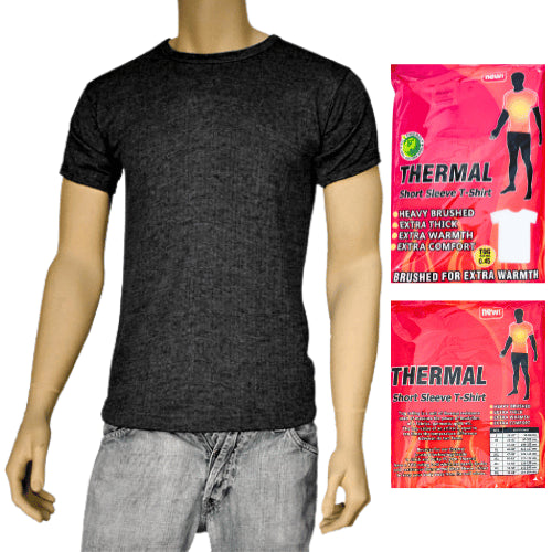 Mens Brushed Thermal Underwear T-Shirt Black