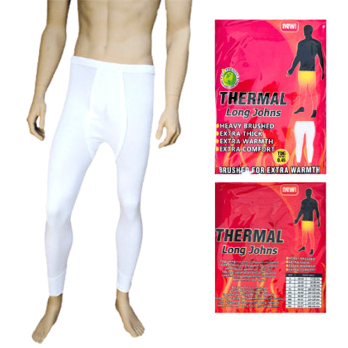 Mens Brushed Thermal Underwear Long Johns White Plus Sizes