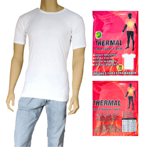 Mens Brushed Thermal Underwear T-Shirt White Plus Sizes