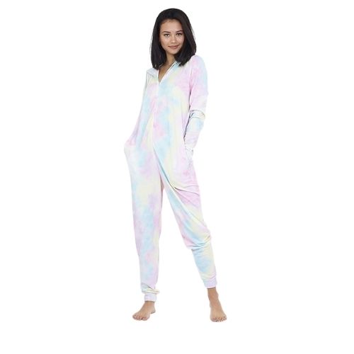 Tie Dye Slim Fitting Embroidered Detail Onesie