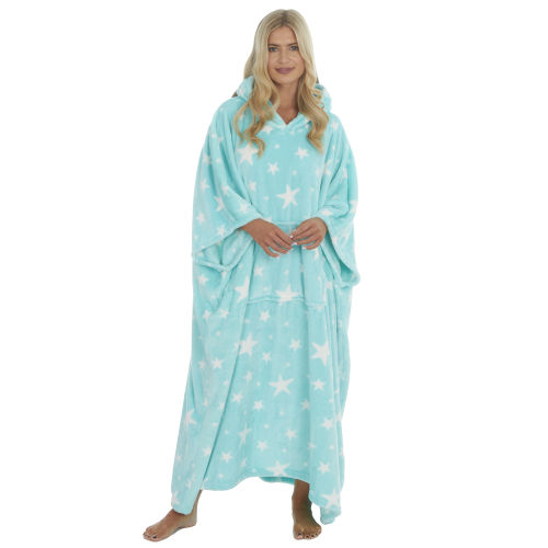 Ladies Long Mint Stars Oversized Snuggle Hoodie