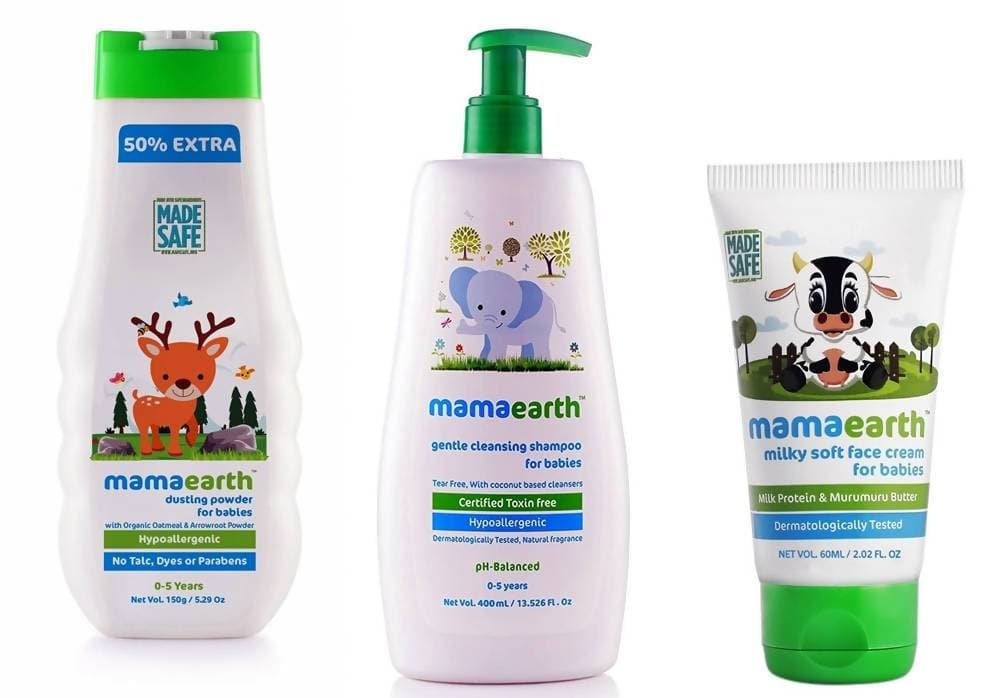 Mamaearth Dusting Powder + Shampoo + Face Cream For Babies