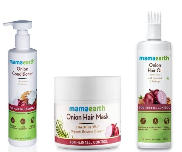 Mamaearth Onion Conditioner + Hair Mask + Hair Oil For Hair Fall Control