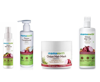 Mamaearth Onion Conditioner + Hair Mask + Hair Oil + Hair Serum For Hair Fall Control