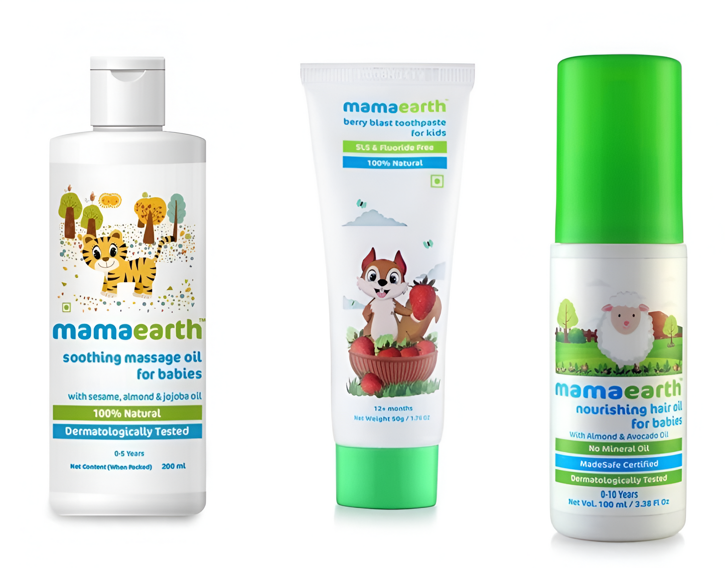 Mamaearth Toothpaste + Hair Oil + Massage Oil For Kids