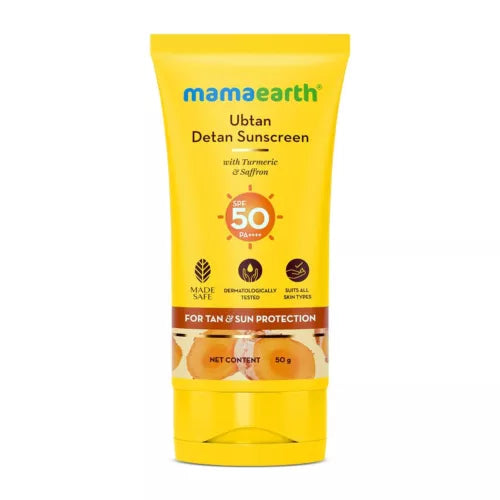 Mamaearth Ubtan Detan Sunscreen with Turmeric & Saffron – 50g